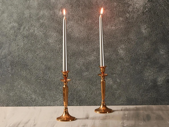 Porland Shine Gümüş Şamdan Mum 2'Ii set 25cm ürün görseli 1