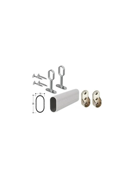 Motto Dolap Içi Askılık Borusu Alüminyum Oval 0 - 150 cm + 2 Adet Oval Ayaklı Flanş + 2 Adet Oval Sabit Flanş + Montaj Vidaları Set ürün görseli 1