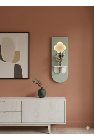 SERENGETI ART PAPATYA AHŞAP PİLLİ LEDLİ İSKANDİNAV TARZI SALON DUVAR RAFI MODERN ÇİÇEKLİK 30 X 80 CM ürün görseli 1