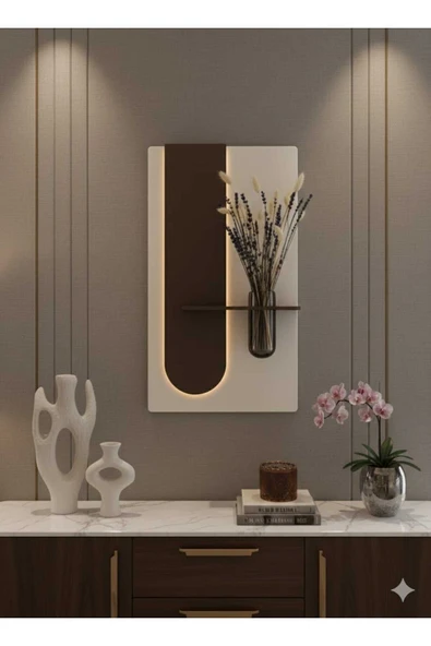 SERENGETI ART OKALİPTUS AHŞAP PİLLİ LEDLİ İSKANDİNAV TARZI SALON DUVAR RAFI MODERN ÇİÇEKLİK 40 X 70 CM ürün görseli 1