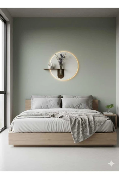 SERENGETI ART ORKİDE AHŞAP PİLLİ LEDLİ İSKANDİNAV TARZI SALON DUVAR RAFI MODERN ÇİÇEKLİK 40 X 75 CM ürün görseli 1