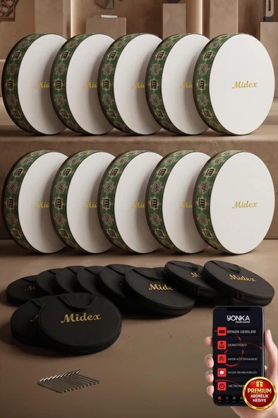 Midex BR-411X 10'lu Bendir Def Toptan Paket Akort Ayarlı EL Tutma Oyuklu Çantalı ürün görseli 1