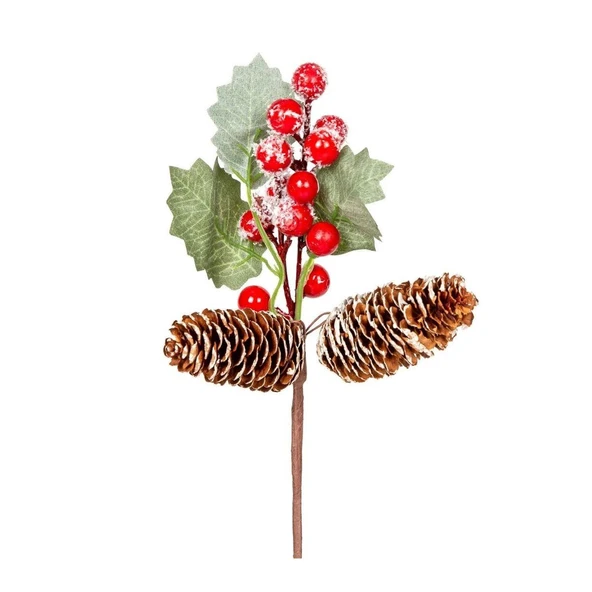 Yılbaşı Süsü Pike Berry Çift Kozalaklı Kırmızı Yeşil 23 Cm. ürün görseli 1