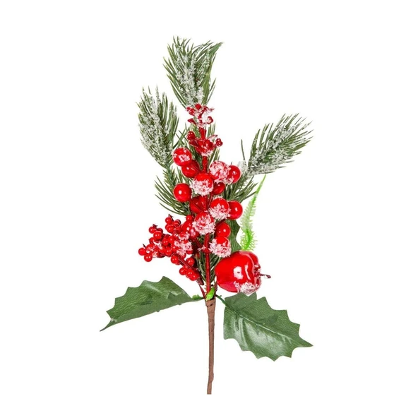 Yılbaşı Süsü Pike Berry Elmalı Kar Efektli Kırmızı Yeşil 27 Cm. ürün görseli 1