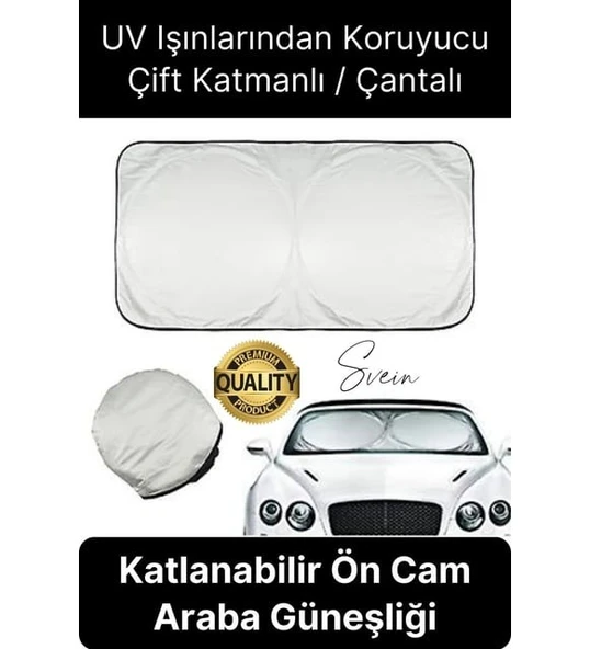 Carub Katlanabilir Ön Cam Araba Güneşliği UV Işık Engelleyici Isı Koruması Perde Çantalı Koruma Gölgelik ürün görseli 1