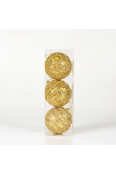 Simli Yılbaşı Topu 3lü Paket Dore 8x8cm ürün görseli 1
