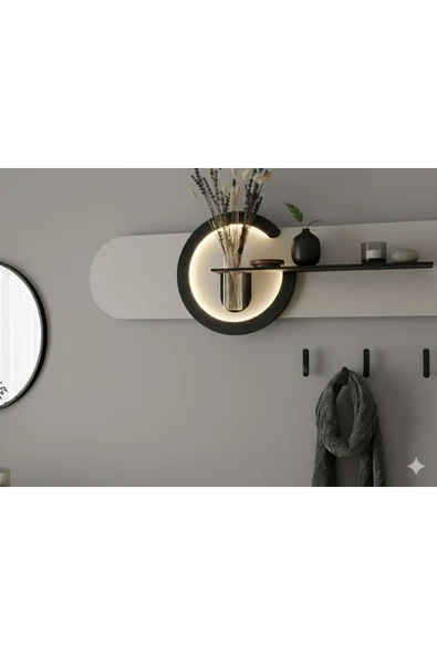 SERENGETI ART ANTORYUM AHŞAP PİLLİ LEDLİ İSKANDİNAV TARZI SALON DUVAR RAFI MODERN ÇİÇEKLİK 38 X 135 CM ürün görseli 1
