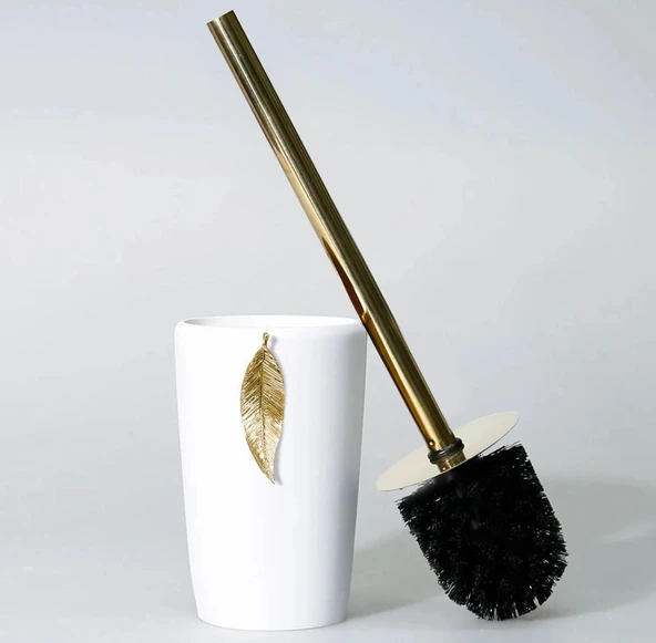 Selim Dekor Leaf Banyo Seti Beyaz-Altın - Resim 3