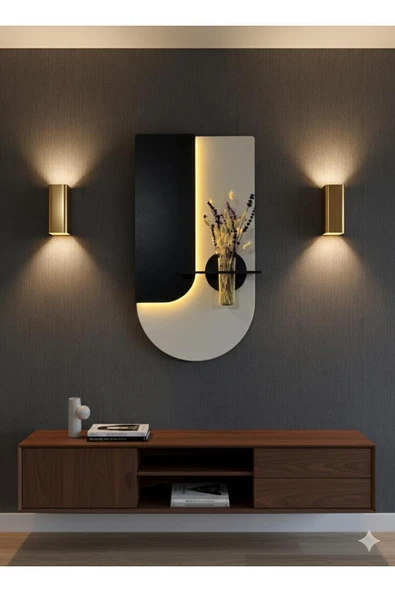 SERENGETI ART LAVANTA AHŞAP PİLLİ LEDLİ İSKANDİNAV TARZI SALON DUVAR RAFI MODERN ÇİÇEKLİK 40 X 75 CM ürün görseli 1