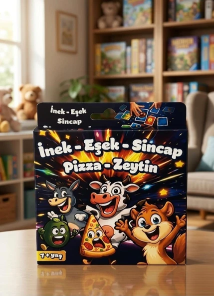 İnek Eşek Sincap Pizza Zeytin Kart Oyunu Arkadaş Aile oyunu ürün görseli 1