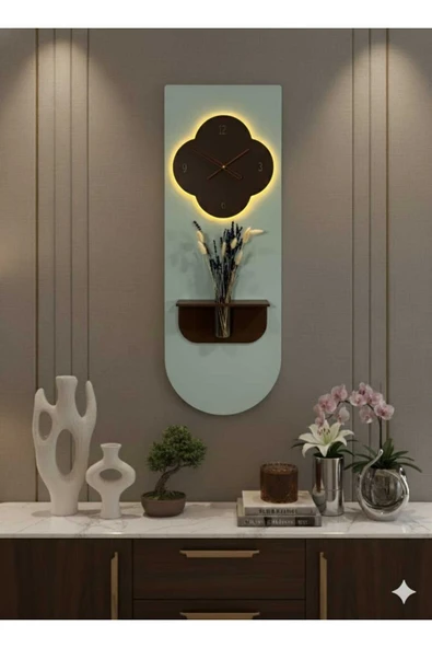 SERENGETI ART YONCA AHŞAP PİLLİ LEDLİ İSKANDİNAV TARZI SALON DUVAR SAATİ MODERN ÇİÇEKLİK 40 X 110 CM ürün görseli 1