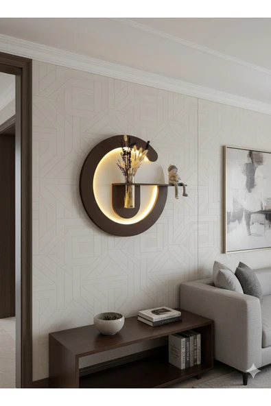 SERENGETI ART PRİMULA AHŞAP PİLLİ LEDLİ İSKANDİNAV TARZI SALON DUVAR RAFI MODERN ÇİÇEKLİK 50 CM ürün görseli 1