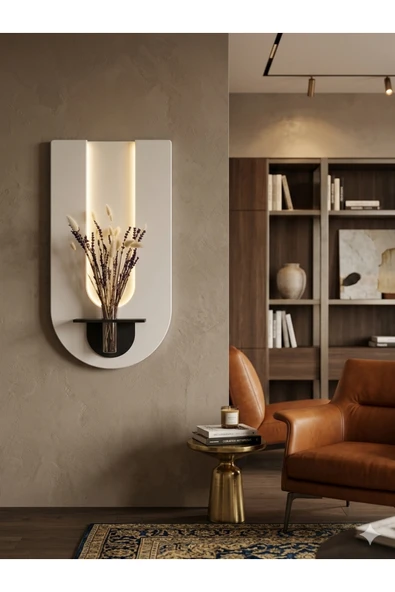 SERENGETI ART BEGONVİL AHŞAP PİLLİ LEDLİ İSKANDİNAV SALON DUVAR RAFI ŞIK MODERN ÇİÇEKLİK 40 X 75 CM ürün görseli 1