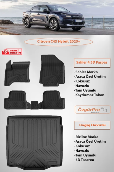 Sahler Citroen C4X Hybrit 2025 ve Sonrası  4.5 D Paspas 3D Rizline Bagaj Havuzu ürün görseli 1