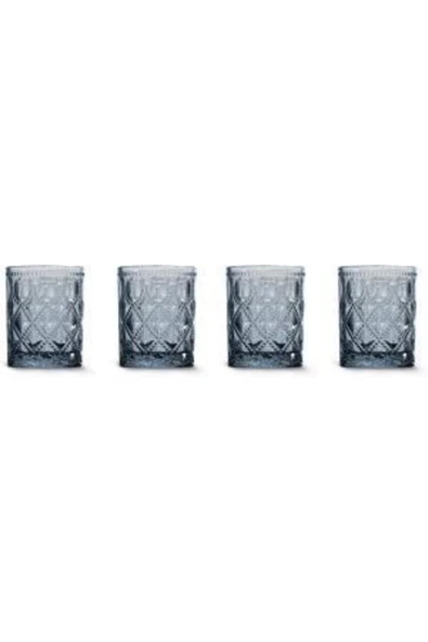 Easy Life Rölyef Süslemeli 4 lü Cam Su Bardağı Seti Mavi - 300ml ürün görseli 1