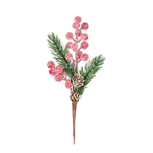 Yılbaşı Süsü Pike Berry Karlı Kozalaklı Kırmızı Yeşil 30 Cm. ürün görseli 1