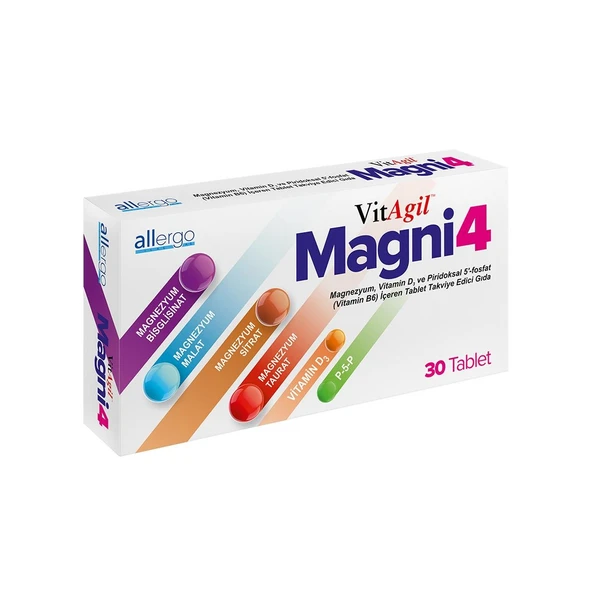 Vitagil Magni4 Magnezyum Vitamin D3 P5P 30 Tablet ürün görseli 1