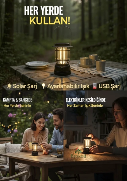 USB + Solar Güneş Enerjili Kamp Lambası Led Kamp Feneri Ayarlanabilir Işık Balkon Dekorasyonu Siyah ürün görseli 1