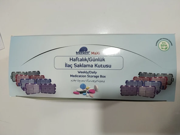 Bluewell Maxi Renkli Haftalık Günlük İlaç Saklama Kutusu 12'li ürün görseli 1