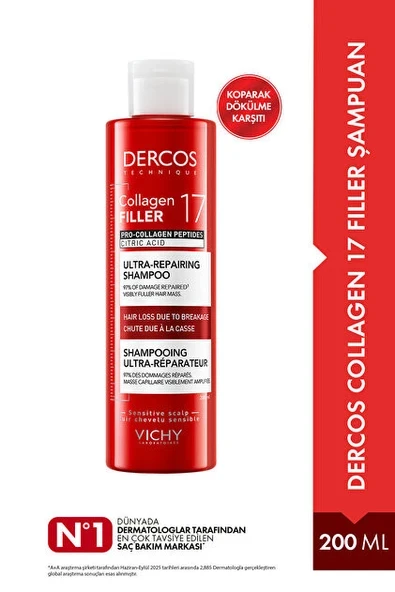 Vichy Dercos Collagen 17 Filler Tüm Saç Tipleri İçin Şampuan 200 ml ürün görseli 1