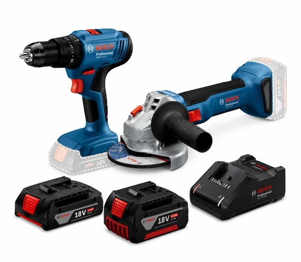 Bosch GSB 183-LI Akülü Darbeli Delme/Vidalama Makinesi + GWS 18V-8 Akülü Taşlama Makinesi (1x GBA 18V 2.0Ah Akü, 1x GBA 18V 5.0Ah Akü, GAL 18V-40 Şarj Aleti) ürün görseli 1