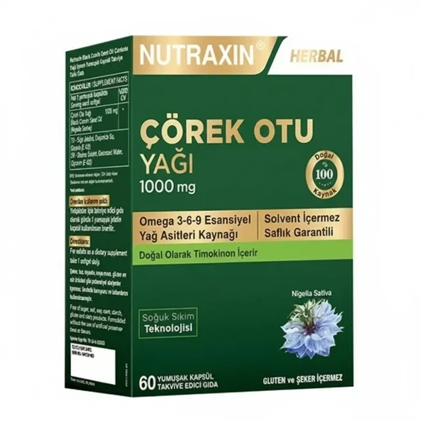 Nutraxin Çörek Otu Yağı 1000 mg 60 Yumuşak Kapsül ürün görseli 1