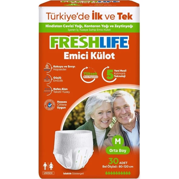 FreshLife Emici Külot Hasta Bezi Medium - Orta - M (30 Adet) ürün görseli 1