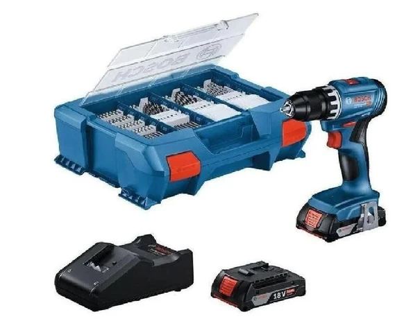BOSCH GSB 18V-45 18V-2X2.0 AH DARBELİ VİDALAMA+63 PARÇA SET ürün görseli 1