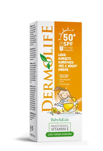 Dermolife Çocuk Leke Karşıtı Koruyucu Yüz ve Vücut Güneş Kremi SPF50 100 ml ürün görseli 1
