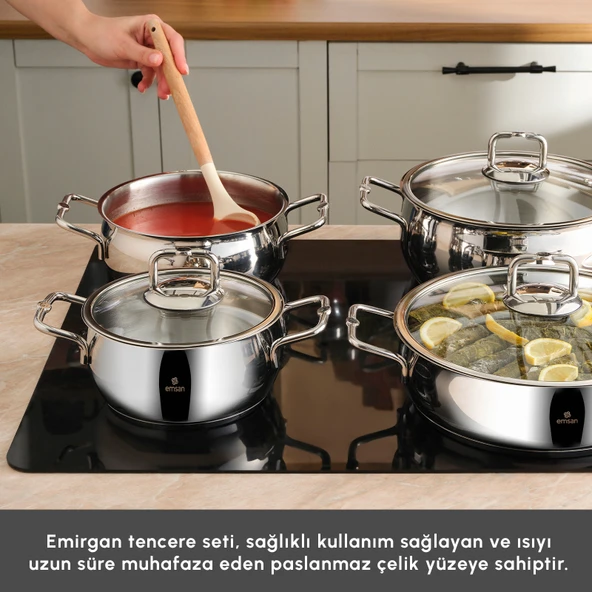 Emsan Emirgan 8 Parça Çelik Tencere Seti - Resim 2