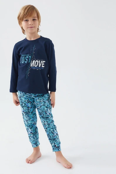 Roly Poly 3049 Premium Erkek Çocuk Move Running Faster Pamuklu Desenli Kısa Kollu Pijama Takım ürün görseli 1