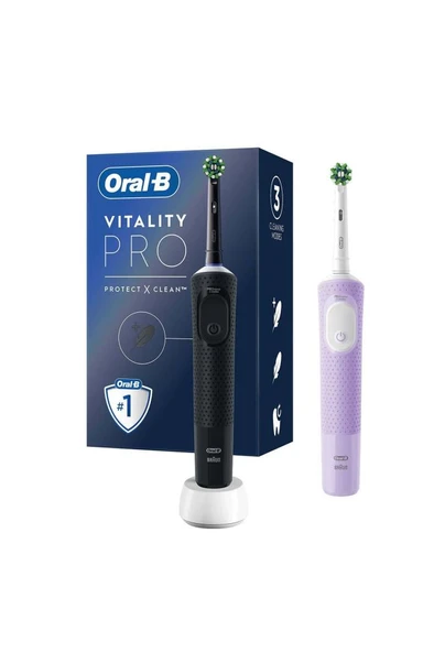 Oral-B D103 Vitality Pro Cross Action Şarjlı Diş Fırçası 2'li Avantaj Paketi - Siyah / Lila ürün görseli 1