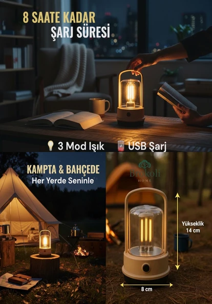 USB Şarjlı Retro Kamp Lambası 3 Modlu - Günışığı El Feneri - Led Masa Lambası - Balkon Dekorasyonu ürün görseli 1
