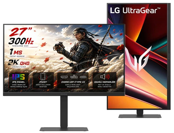 LG 27G640A-B UltraGear G6 27'' 1Ms (GtG) 300Hz (HDMI+DP+USB-C) G-SYNC + FreeSync Premium 2K QHD (2560x1440) IPS Pivot Gaming Monitör ürün görseli 1