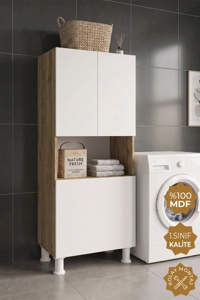 Teta Home Kirli Çamaşır Sepetli Banyo Kiler Çok Amaçlı Dolap  Atlantik Çam-Beyaz ürün görseli 1