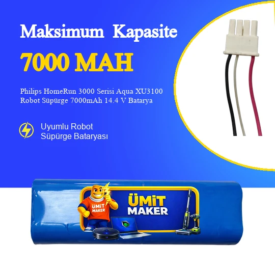 Philips HomeRun 3000 Serisi Aqua XU3100 Robot Süpürge 7000mAh 14.4 V Batarya – Orjinal Uyumlu Uzun Ömürlü, Yüksek Performans Pil ürün görseli 1
