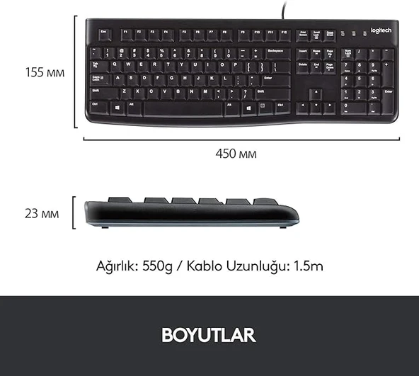 LOGITECH MK120 Q TR KABLOLU SET-SİYAH 920-002560 - Resim 3