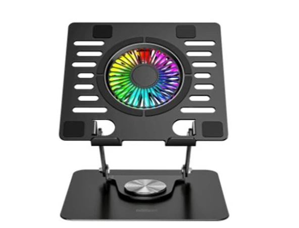 Addison AD-RC36 Steely 360 Derece Dönebilen Fanlı RGB Işıklı Ayarlanabilir Siyah Metal Laptop Stand ürün görseli 1