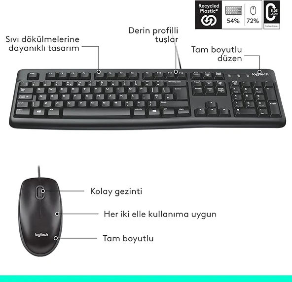 LOGITECH MK120 Q TR KABLOLU SET-SİYAH 920-002560 - Resim 4