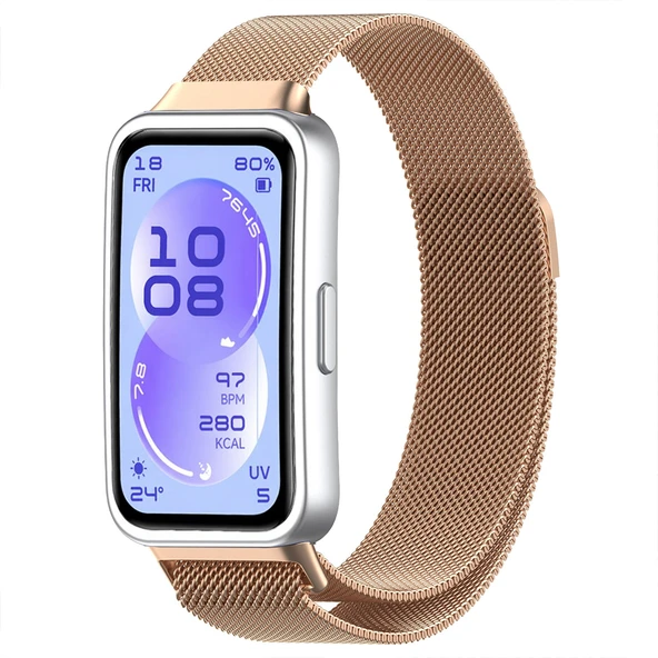 Huawei Band 11 / 11 Pro İle Uyumlu Manyetik Milanese Loop Metal Kordon  Rose Gold ürün görseli 1