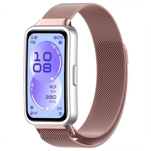 Huawei Band 11 / 11 Pro İle Uyumlu Manyetik Milanese Loop Metal Kordon  Pembe ürün görseli 1