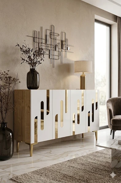 KA1229DG ECE Konsol ve Tv Sehpası Safirmeşe-Gold 120cm ürün görseli 1