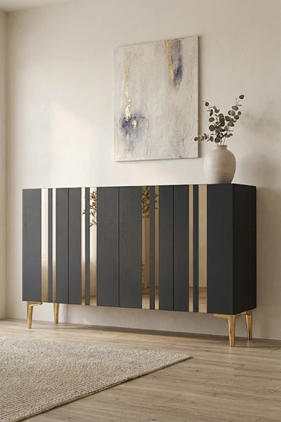 KA1230AG MİA Konsol ve Tv Sehpası Antrasit-Gold 120cm ürün görseli 1