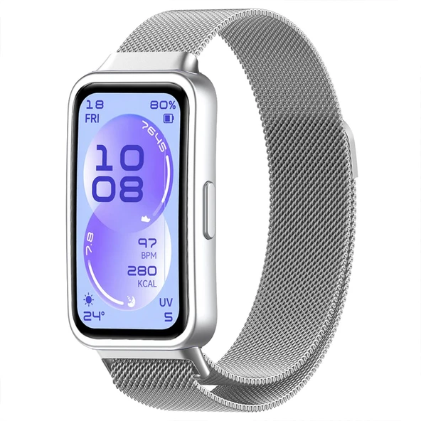 Huawei Band 11 / 11 Pro İle Uyumlu Manyetik Milanese Loop Metal Kordon  Gümüş ürün görseli 1