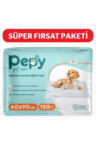 PEPY Pet Care Yatak Koruyucu Evcil Hayvan Çiş Pedi 4 Paket * 120 Adet ürün görseli 1