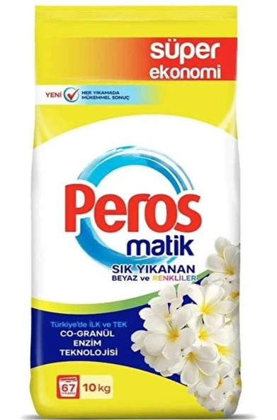 Peros Matik Sık Yıkananlar Beyazlar ve Renkliler Toz Çamaşır Deterjanı 10 Kg ürün görseli 1