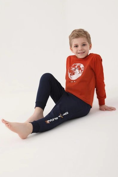Roly Poly Premium Erkek Çocuk Moon Rahat Kalıp Pamuklu Uzun Kollu Paça Manşetli Pijama Takım ürün görseli 1