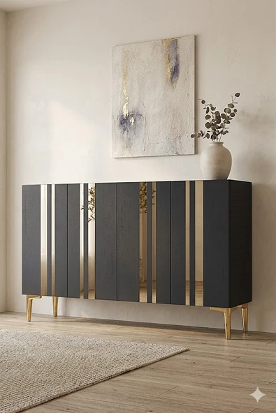 KA1230AG MİA Konsol ve Tv Sehpası Antrasit-Gold 120cm ürün görseli 1