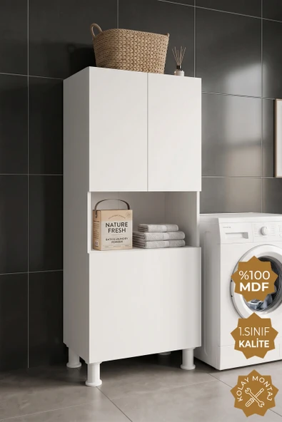 Teta Home Kirli Çamaşır Sepetli Banyo Kiler Çok Amaçlı Dolap  Beyaz ürün görseli 1