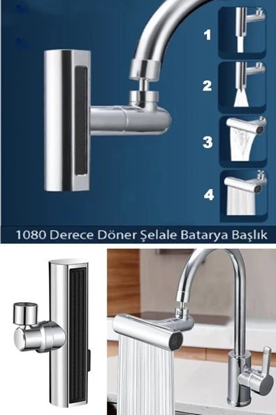 Krom Tasarruflu Şelale Musluk Başlığı 4 Modlu, Ayarlanabilir, Su Tasarrufu Sağlayan Pratik Başlık ürün görseli 1